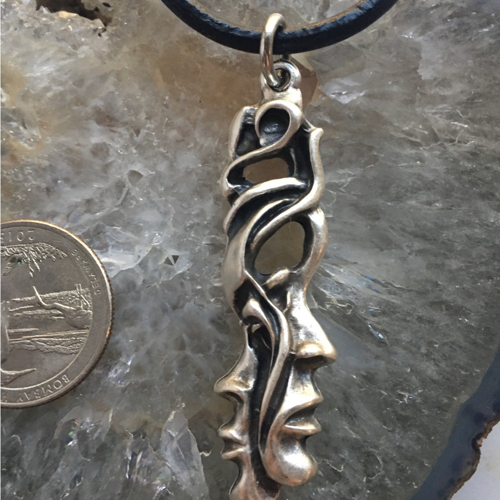 COPY - Janus Roman God Pendant Black Leather Necklace, God of Past and Present